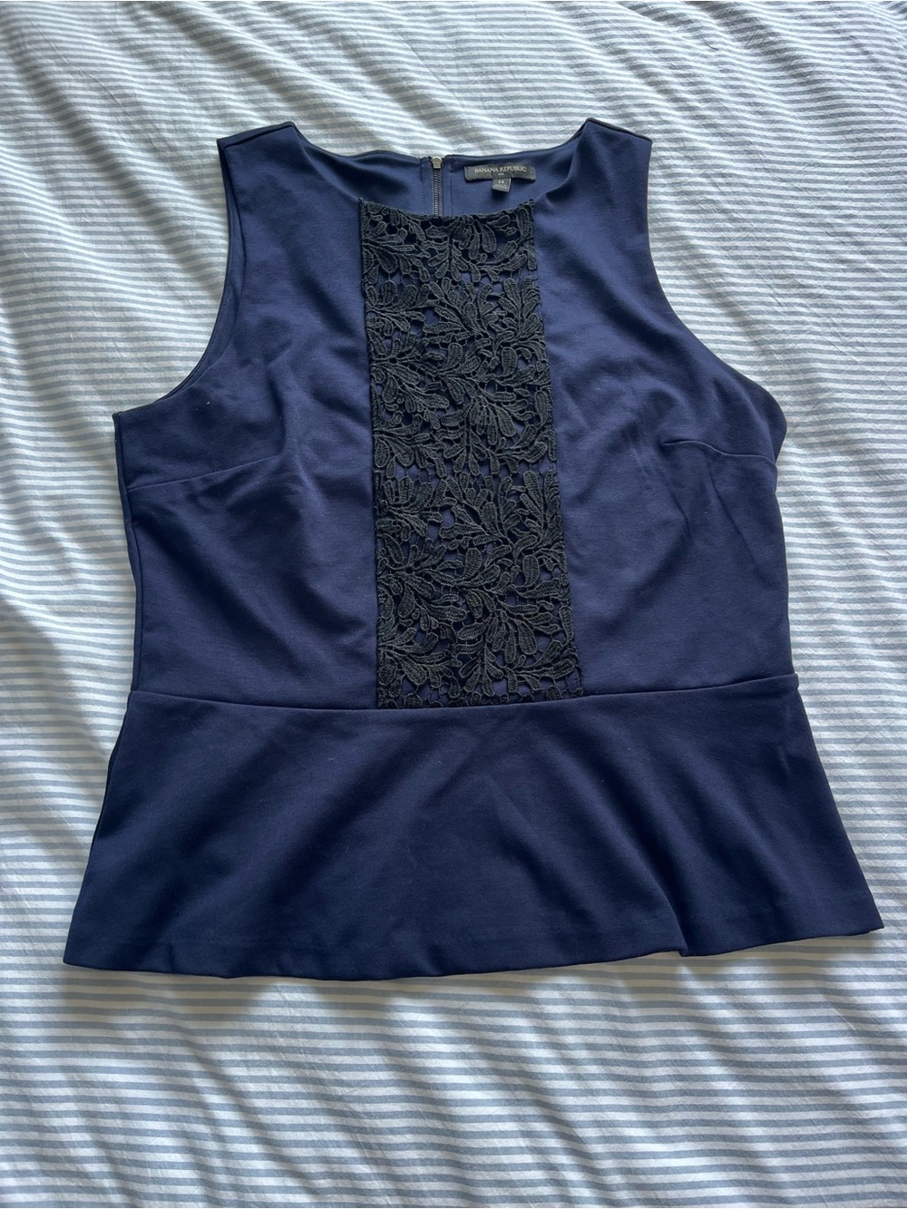 Ann Taylor Navy Peplum Tank with Lace Front Panel